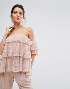 Топ с открытыми плечами и широкими оборками Keepsake - Розовый
