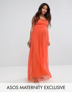 Платье макси с сетчатой накладкой ASOS Maternity - Оранжевый