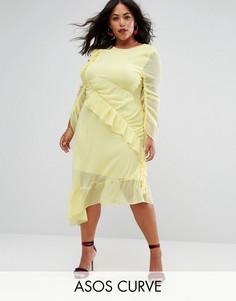 Чайное платье миди с оборками ASOS CURVE - Желтый