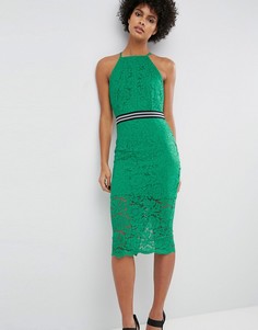 Кружевное платье-футляр миди со спортивной отделкой на талии ASOS - Зеленый