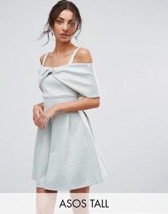Короткое приталенное платье с открытыми плечами и эффектом банта ASOS TALL - Красный