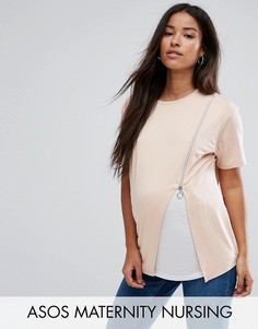 Футболка с молнией ASOS Maternity NURSING - Розовый
