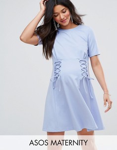 Приталенное платье для беременных с кружевом ASOS Maternity - Синий