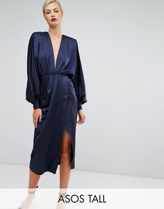 Платье миди с длинными рукавами ASOS TALL - Синий