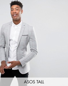 Супероблегающий блейзер в розовую клетку ASOS TALL - Серый