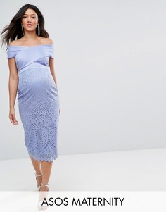 Платье миди с кружевной юбкой ASOS Maternity - Синий