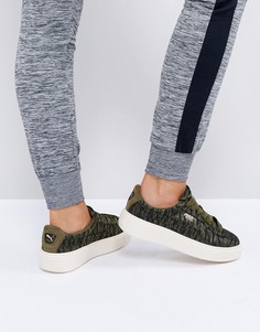 Кроссовки на платформе цвета хаки с принтом Puma Basket - Зеленый