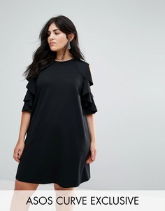 Свободное платье с оборками ASOS CURVE - Черный