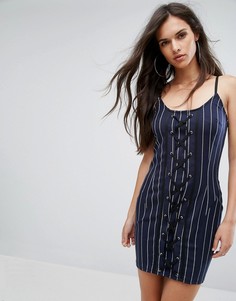 Платье в полоску на шнуровке PrettyLittleThing - Темно-синий
