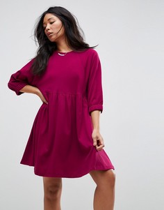 Хлопковое свободное платье с эластичными манжетами ASOS - Красный