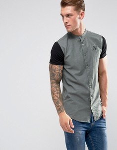 Обтягивающая рубашка цвета хаки с трикотажными рукавами SikSilk - Серый