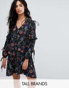Платье с цветочным принтом и длинными рукавами Vero Moda Tall - Черный