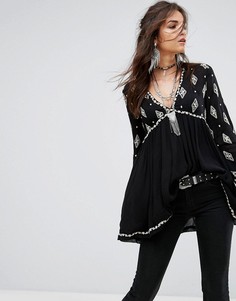 Свободный топ с вышивкой Free People - Черный
