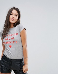 Футболка с надписью We Should All Be Feminists Boohoo - Серый