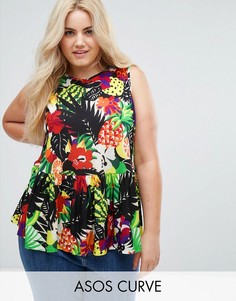 Топ с оборками и тропическим принтом ASOS CURVE - Мульти