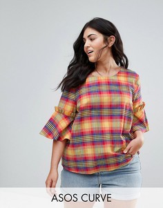 Футболка в клетку с оборками ASOS CURVE - Мульти