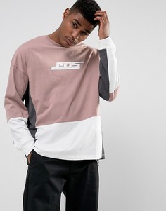 Оверсайз-лонгслив с принтом и контрастными вставками ASOS - Розовый
