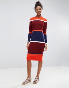 Платье миди в рубчик с полосками ASOS - Мульти