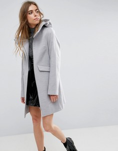 Узкое пальто с капюшоном и молнией ASOS - Серый