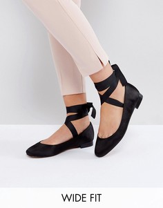Балетки для широкой стопы с завязками ASOS LOVED UP - Черный