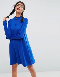 Свободное вязаное платье на молнии ASOS - Синий