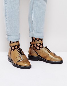 Туфли из премиум-кожи на плоской подошве с вырезами ASOS MARTIAL - Золотой