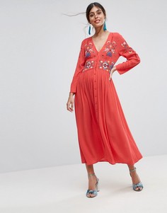 Платье макси с вышивкой ASOS PREMIUM - Оранжевый