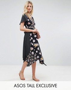 Платье с комбинированным принтом и асимметричным краем ASOS TALL - Мульти