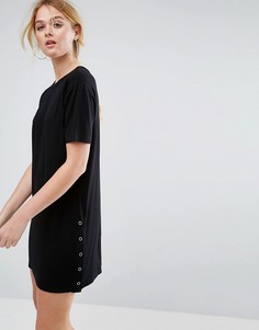 Платье-футболка мини с пуговицами по бокам ASOS - Черный
