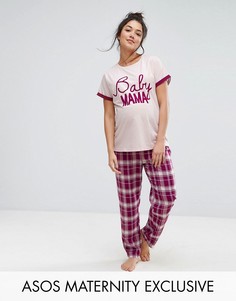 Пижамная футболка с принтом Baby Mama и брюки в клетку ASOS Maternity Baby Mama - Розовый