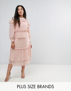 Многоярусное платье миди с кружевной вставкой Truly You Victoriana - Розовый