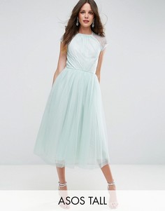 Платье миди для выпускного из кружевного тюля ASOS TALL - Зеленый