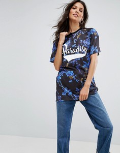 Оверсайз-футболка с пуговицами на горловине и принтом ASOS - Мульти