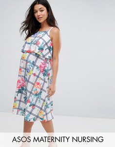 Платье миди в клетку с цветочным принтом ASOS Maternity NURSING - Мульти