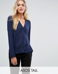 Блузка с V-образным вырезом ASOS TALL - Темно-синий