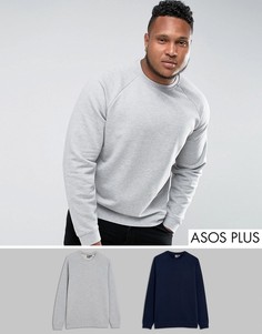 Набор из 2 свитшотов темно-синего и серого меланжевого цвета ASOS PLUS, СКИДКА - Мульти