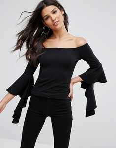 Топ с открытыми плечами и оборками на манжетах ASOS - Черный
