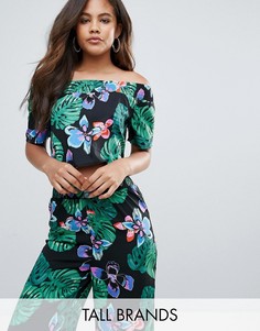 Топ с широким вырезом и тропическим принтом New Look Tall - Черный