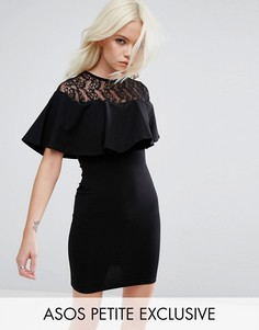 Облегающее платье мини с кружевом и оборкой ASOS PETITE - Черный