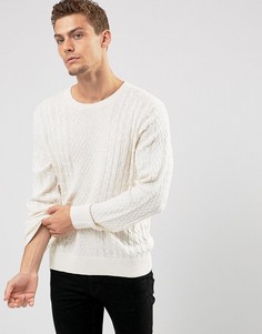 Серо-желтый джемпер с узором в косичку и круглым вырезом Abercrombie &amp; Fitch - Бежевый