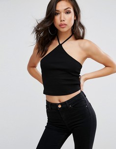 Фактурный короткий топ-халтер в рубчик ASOS - Черный