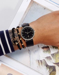 Часы с ремешком из искусственной кожи и браслет с якорем ASOS - Черный