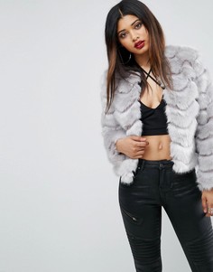 Куртка из искусственного меха с шевронообразным узором ASOS - Серый