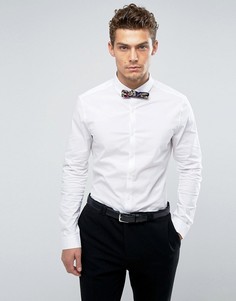 Белая рубашка скинни с темно-синим галстуком-бабочкой ASOS - СКИДКА 15 - Белый