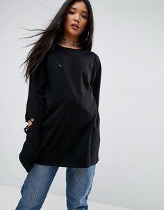 Топ с длинными рукавами и потертостями ASOS - Черный