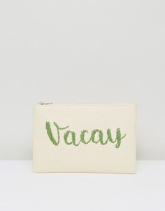 Соломенный клатч на молнии с вышивкой Vacay South Beach - Зеленый