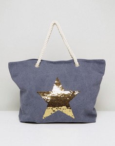 Выбеленная синяя пляжная сумка с золотой звездой South Beach - Синий