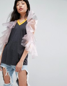 Футболка с крупными оборками и открытыми плечами ASOS - Серый