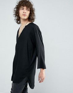 Длинная черная вискозная рубашка классического кроя с V-образным вырезом ASOS - Черный
