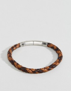 Коричневый кожаный браслет с плетеной отделкой Fossil - Коричневый